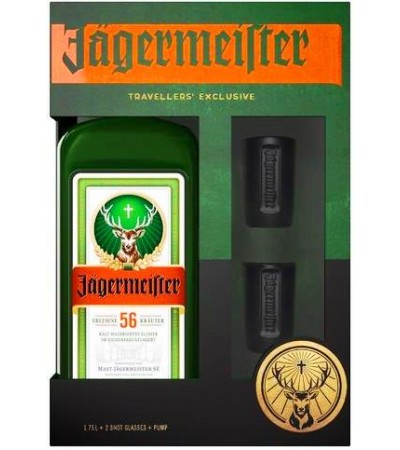 Ликер Jagermeister Party Pack 1,75л с двумя шотами и помпой